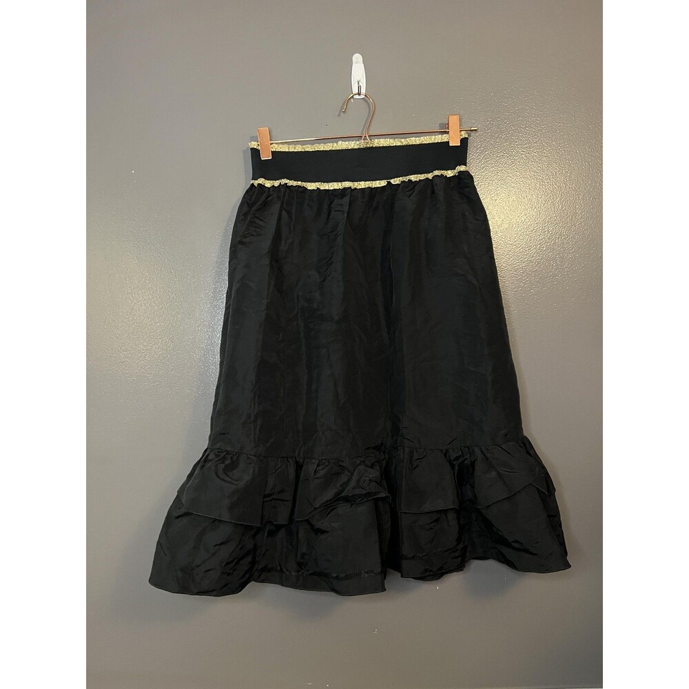 Vintage New York Clothing Co Skirt Womens Large Black Gold Trim Ruffle Hem USA